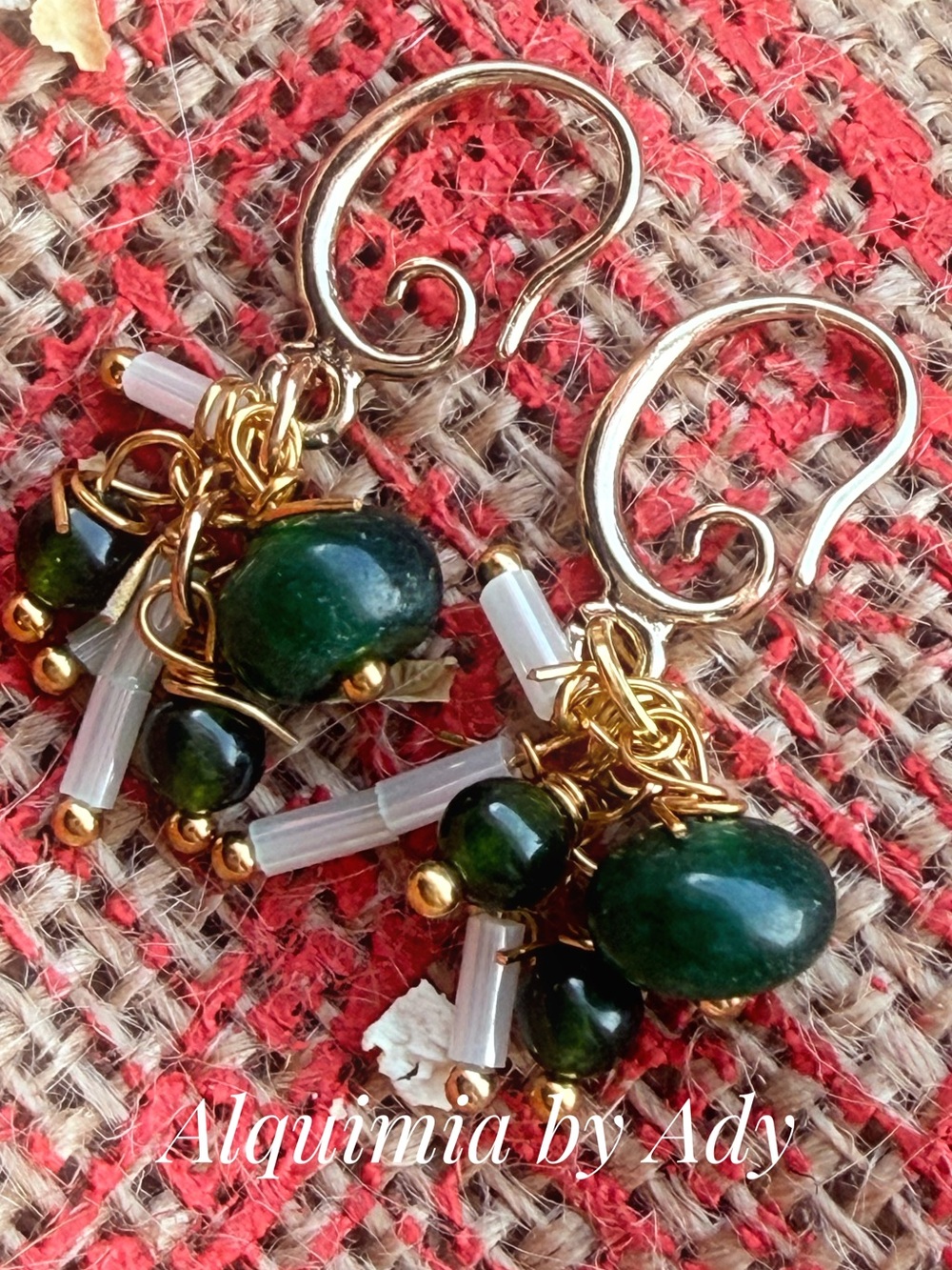 Untreated emerald gold Cluster earrings + manifesting success and love